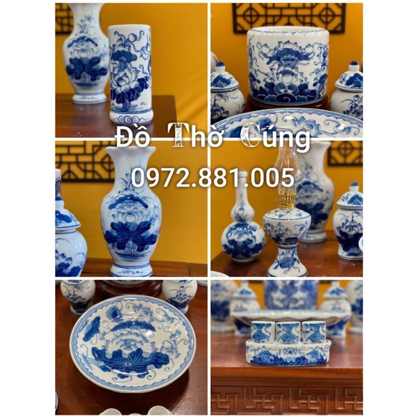 Bộ đồ thờ Hoa Sen - hàng Vẽ Tay cao cấp