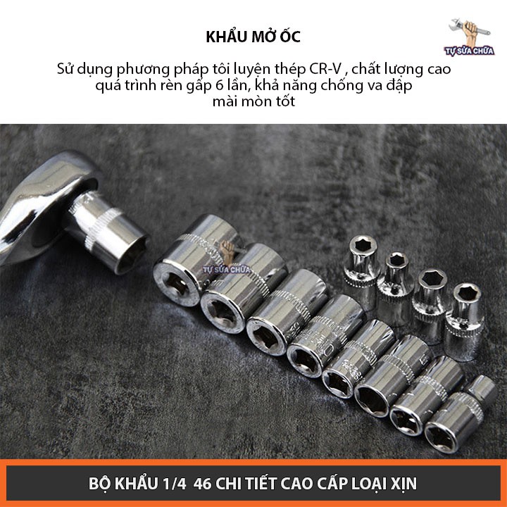 Bộ dụng cụ 46 chi tiết 1/4''chuyên mở bu lông ốc vít - Bộ dụng cụ sửa chữa đa năng 46 chi tiết - HÀNG XỊN