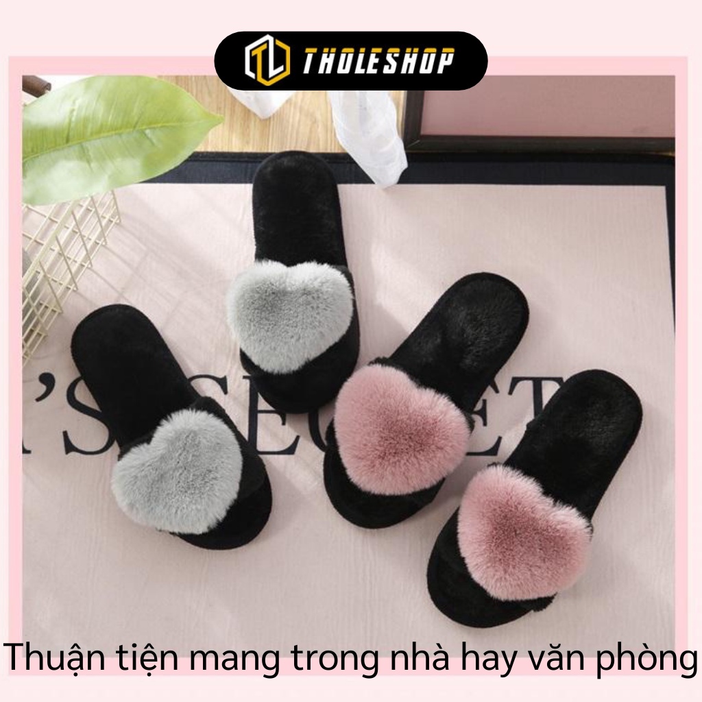 Dép Đi Trong Nhà - Dép Lông Hoạt Tiết Trái Tim, Giữ Ấm Đôi Chân, Đế Cao Su Mềm 5123