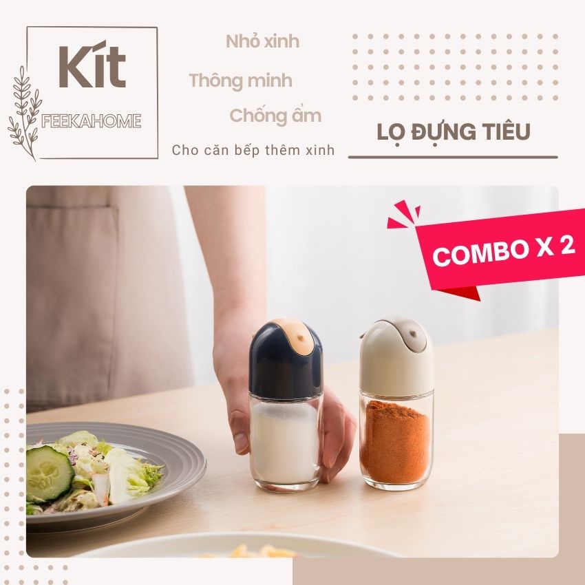 Combo x2 hũ thủy tinh đựng tiêu chống ẩm FEEKA 100ml nắp thông minh