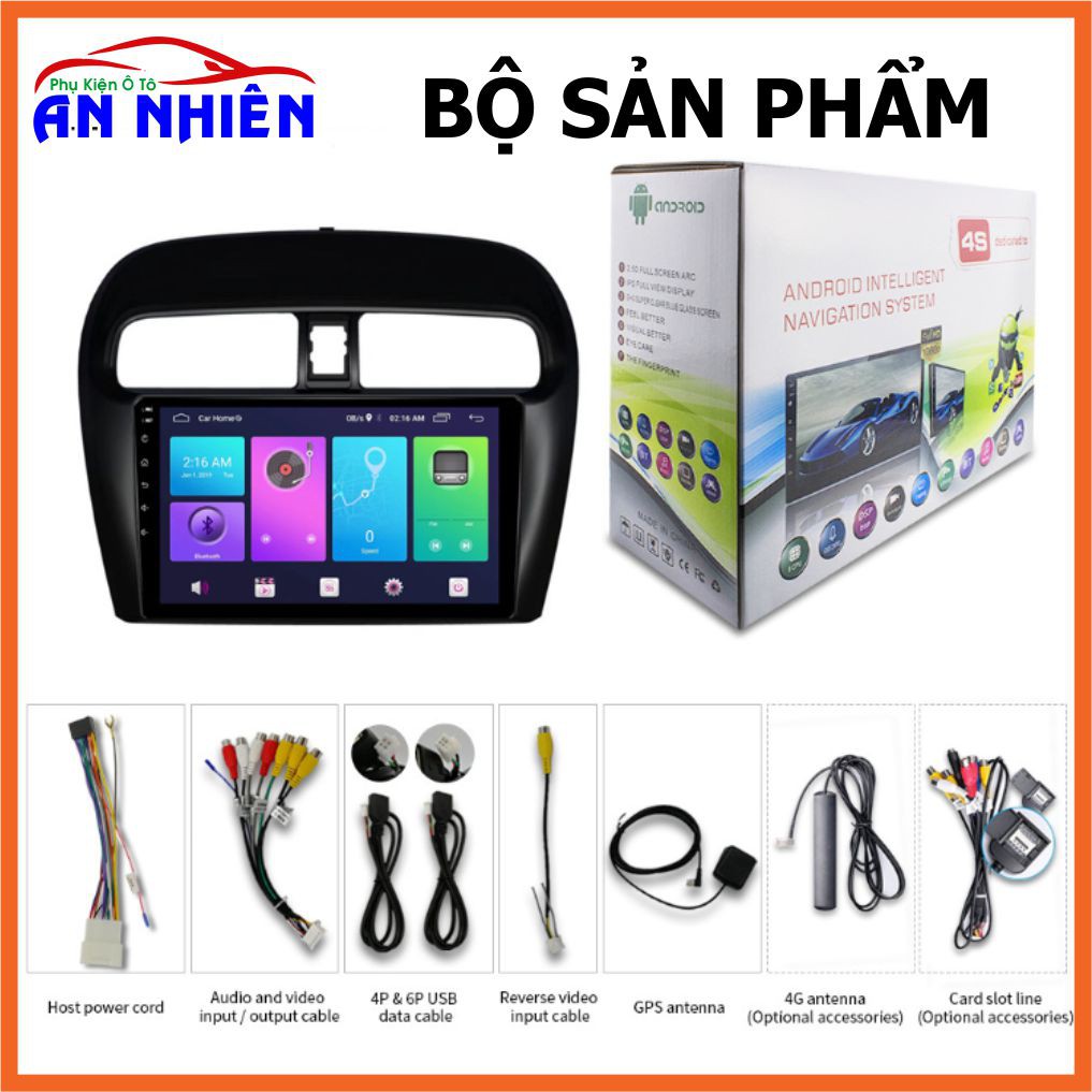 Màn Hình 9 inch Cho Xe ATTRAGE - MIRAGE - Màn Hình DVD Android Tặng Kèm Mặt Dưỡng Giắc Zin Mitsubishi Attrage