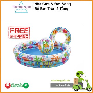 Bể bơi phao tròn 3 tầng 3 chi tiết, tặng kèm phao và bóng chơi trong bể bơi cho bé