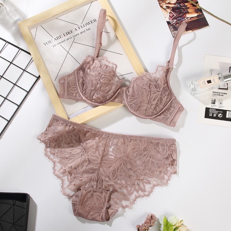 Bộ đồ lót B027 PD khuy vàng ren mút mỏng có gọng | BigBuy360 - bigbuy360.vn