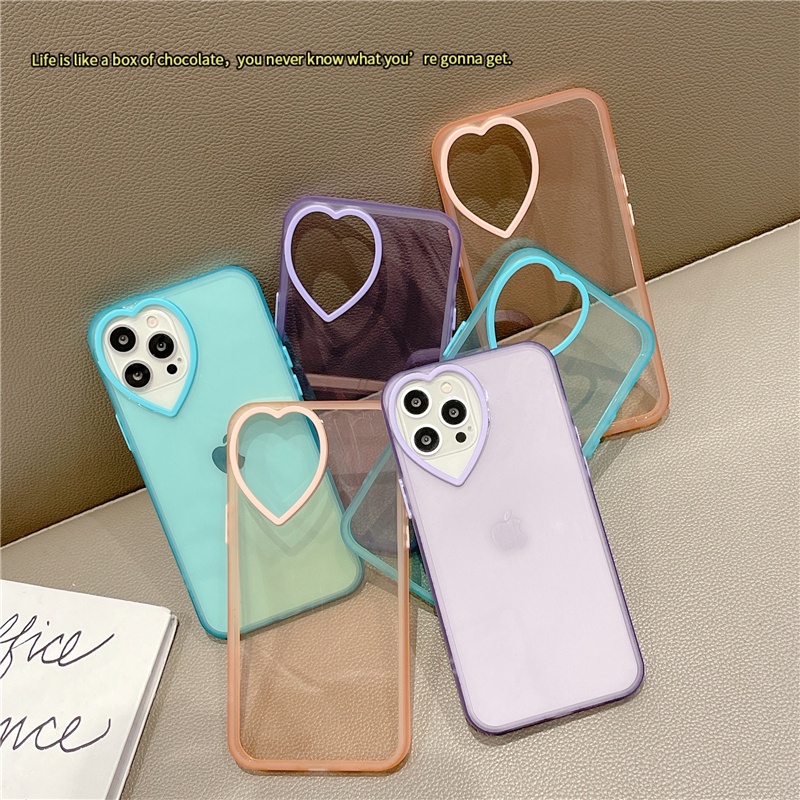 iPhone 7/8/X/XS/XR/11/12/Mini/Plus/Pro/Max Pure Color Transparent Love Phone Case