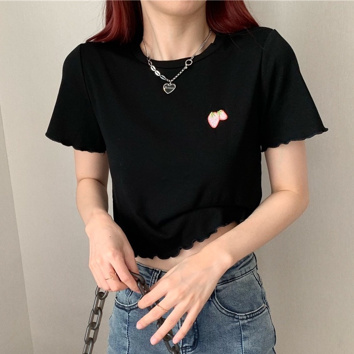 Áo Thun Tay Ngắn Hở Rốn Dáng Ôm Thêu Họa Tiết Thời Trang Mùa Hè Xinh Xắn Cho Nữ