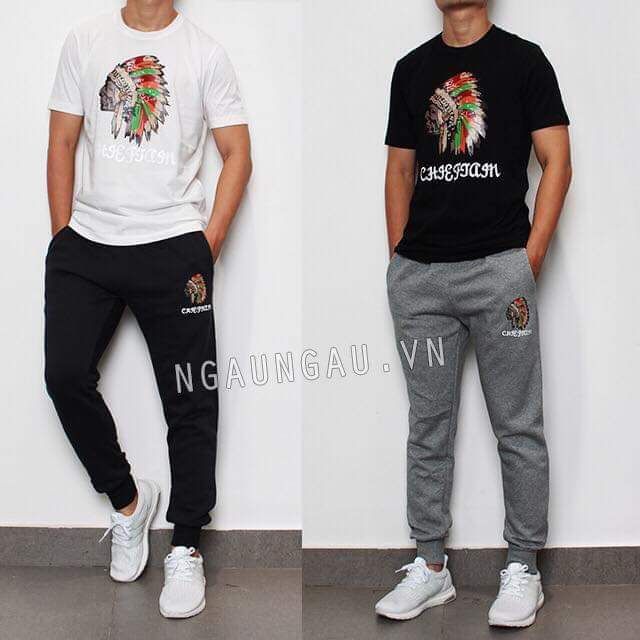 Quần Jogger thun da cá in hình thổ dân form unisex nam nữ mặc được có big size 110kg style Hàn Quốc-6079