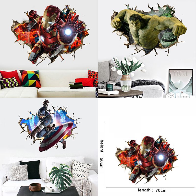 Decal dán tường Họa Tiết 3D Hình Siêu Anh Hùng Avengers Hoạt Hình Dùng Trang Trí Phòng Cho Trẻ Nhỏ