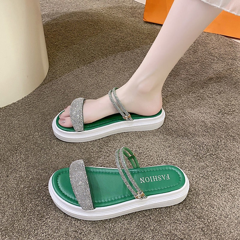 Dép Sandal Đế Dày Đính Đá Thời Trang Đi Biển Mùa Hè Cho Nữ