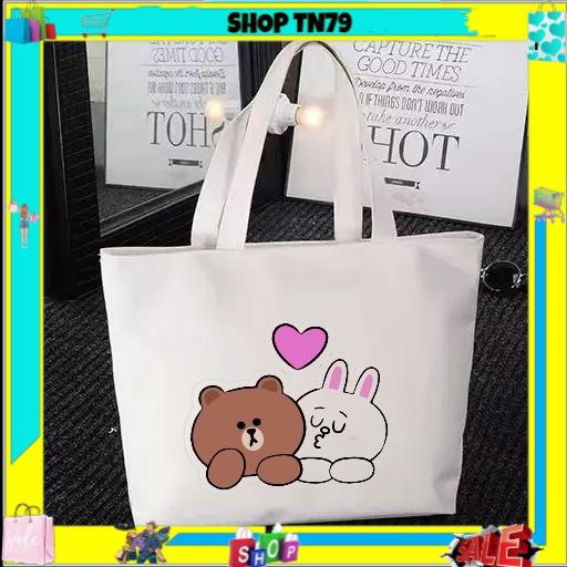 Túi tote đeo vai đeo chéo túi vải canvas hoạt hình cute giá rẻ đẹp đi học TN1