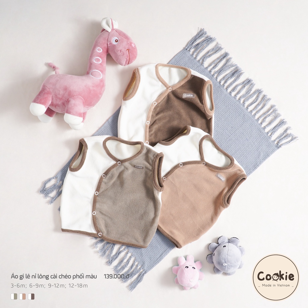 Áo Gile nỉ lông cài lệch Cookie dành cho bé trai bé gái mềm mại cao cấp