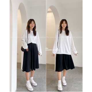 Áo sweater thun trơn tay phồng