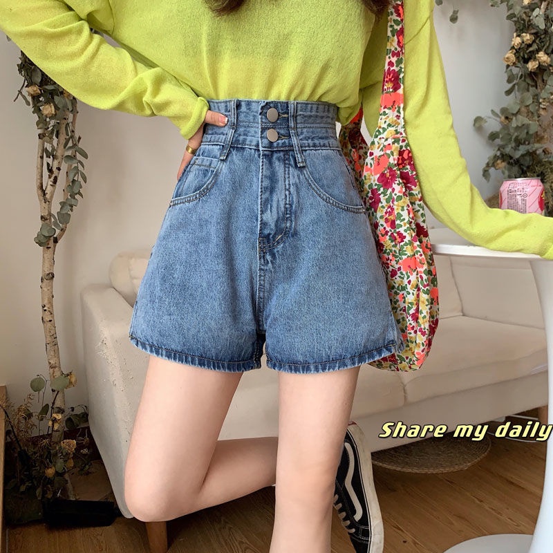 Quần Short Denim Lưng Cao Ống Rộng Thời Trang Mùa Hè Phong Cách Hàn Quốc Cho Nữ