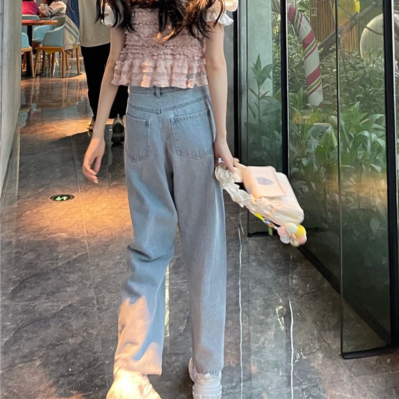 IELGY Quần jeans Rách Lưng Cao Ống Rộng Thời Trang Mùa Hè Cho Nữ