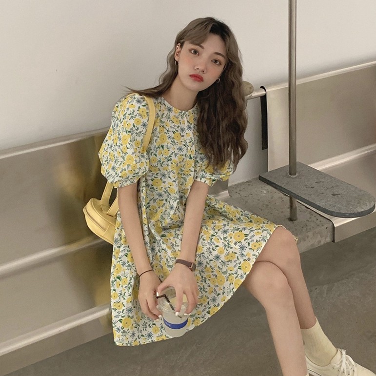 Đầm Hoa Cổ Tròn Tay Phồng Dáng Chữ A Kèm Thắt Lưng Dành Cho Nữ Mã 35682 | BigBuy360 - bigbuy360.vn