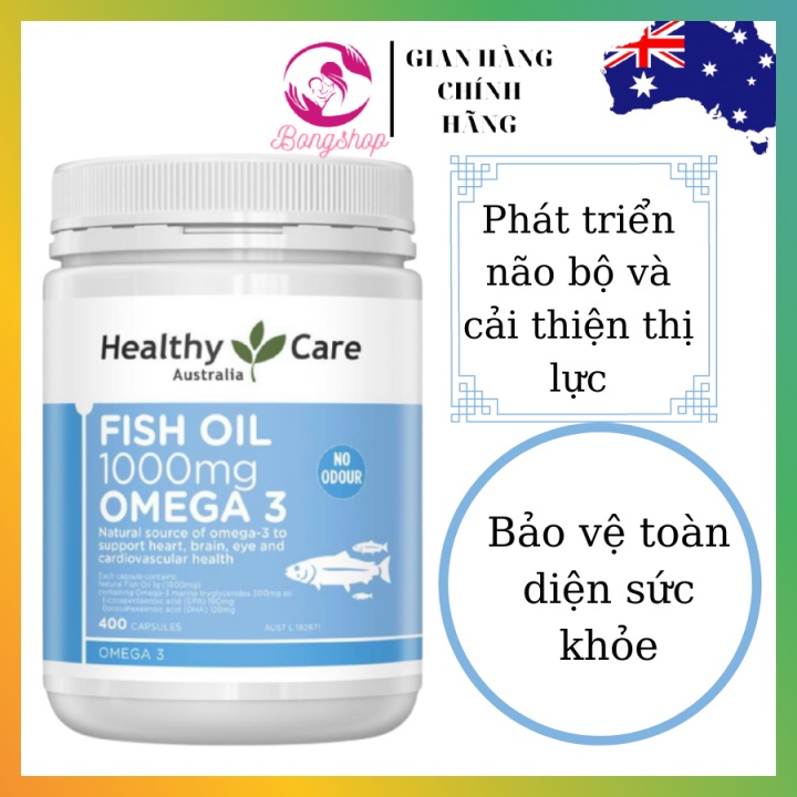 Dầu cá tự nhiên Fish Oil 1000mg Omega 3 Healthy Care, 400 viên - Mẫu mới