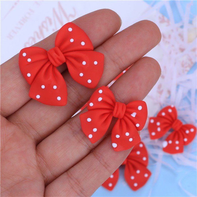 Charm (C378) slime/ Dụng Cụ Charm Trang Trí [Ko Keo &amp; Nút] Hình Nơ Màu Đỏ Chấm Bi