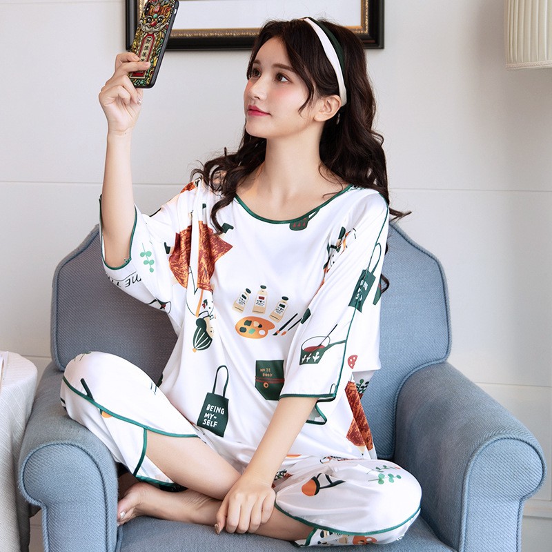 | HOT | XẢ HẾT |_ Avrika Women's pajamas long-sleeved silk suit women's sexy thin section bat sleeve