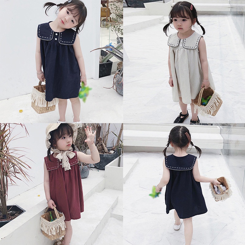 Đầm không tay cổ búp bê lớn phong cách Hàn Quốc cho bé gái