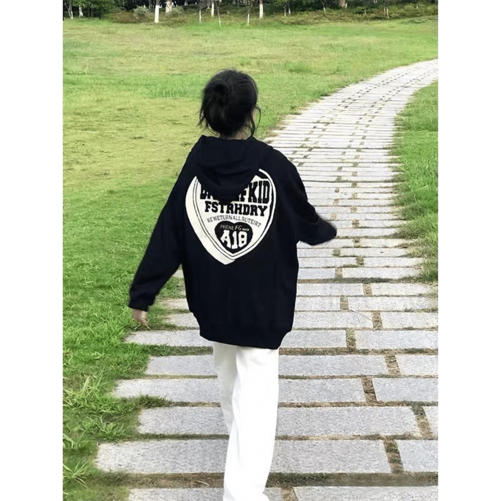 Áo Hoodie Nỉ Bông Dày Dặn Form Rộng Dáng Oversize In Hai Mặt BATTLEKID TRÁI TIM )