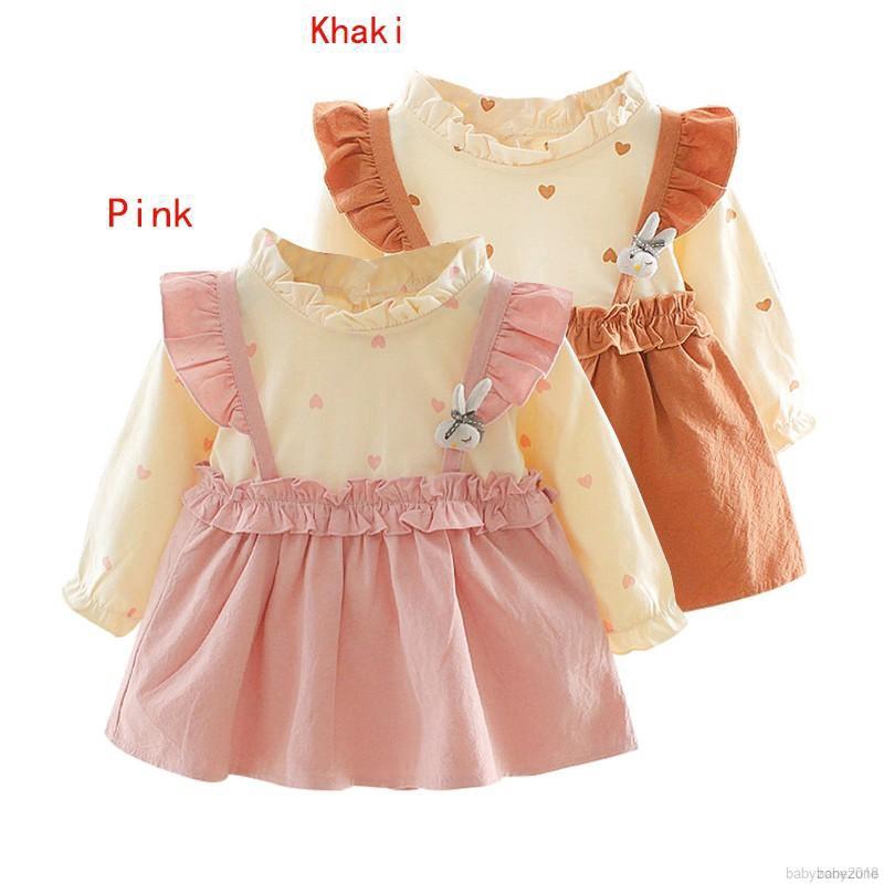 Váy dài tay phối họa tiết trái tim đáng yêu dành cho bé gái