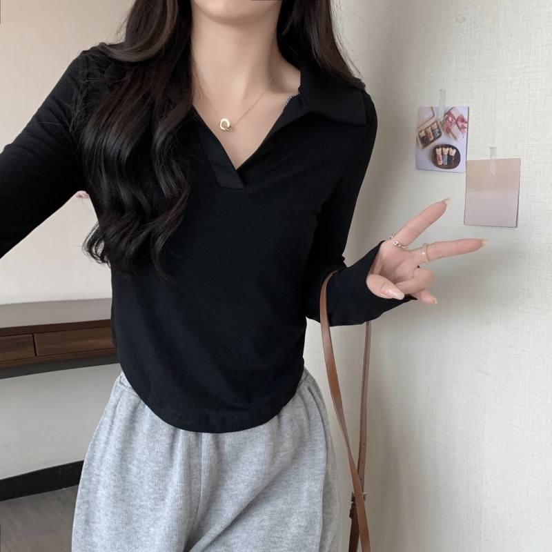 ZHELIHANGFEI Áo Thun POLO Tay Dài Lưng Cao Dáng Ôm Quyến Rũ Cho Nữ