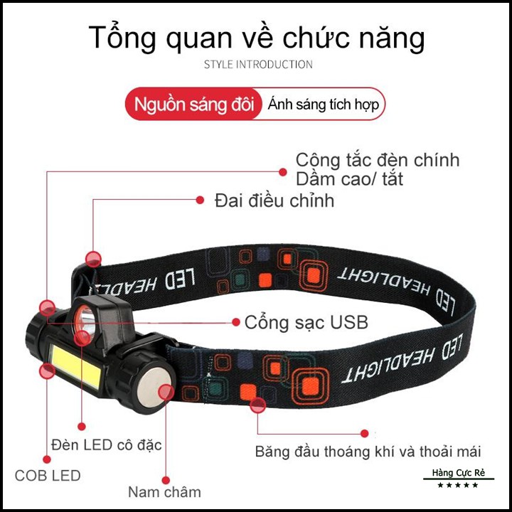 Đèn pin đội đầu mini - Đèn pin led siêu sáng 2 bóng dùng pin sạc, mẫu mới 2020 - hàng cực rẻ HCR-Q5