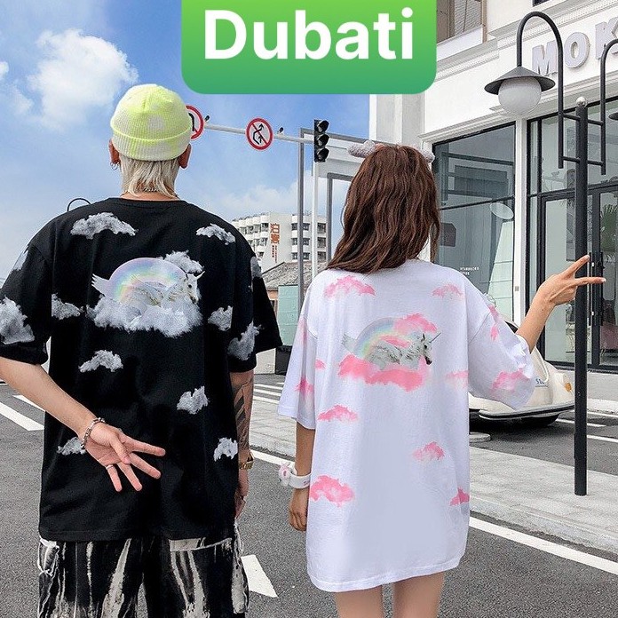 ÁO THUN UNISEX NAM NỮ TAY LỠ  FROM RỘNG THỜI TRANG ĐEN NGỰA MÂY TRỜI TRẺ TRUNG -  DUBATI FASHION