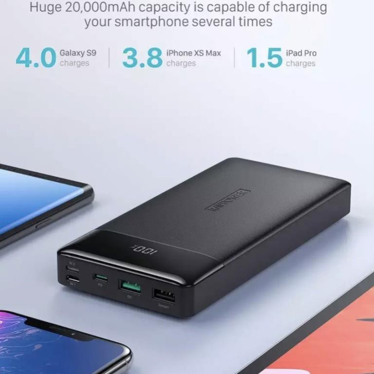 Sạc dự phòng RavPower RP-PB172 20000mAh, PD 3.0 18W & QC 3.0 18W- THƯƠNG HIỆU USA- HÀNG CHÍNH HÃNG