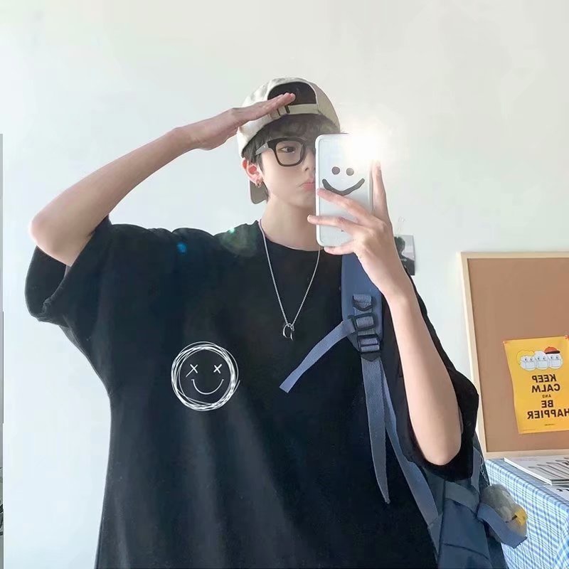 Áo thun tay lỡ dáng rộng in họa tiết biểu cảm thời trang phong cách Hàn Quốc cho nam size M-5XL