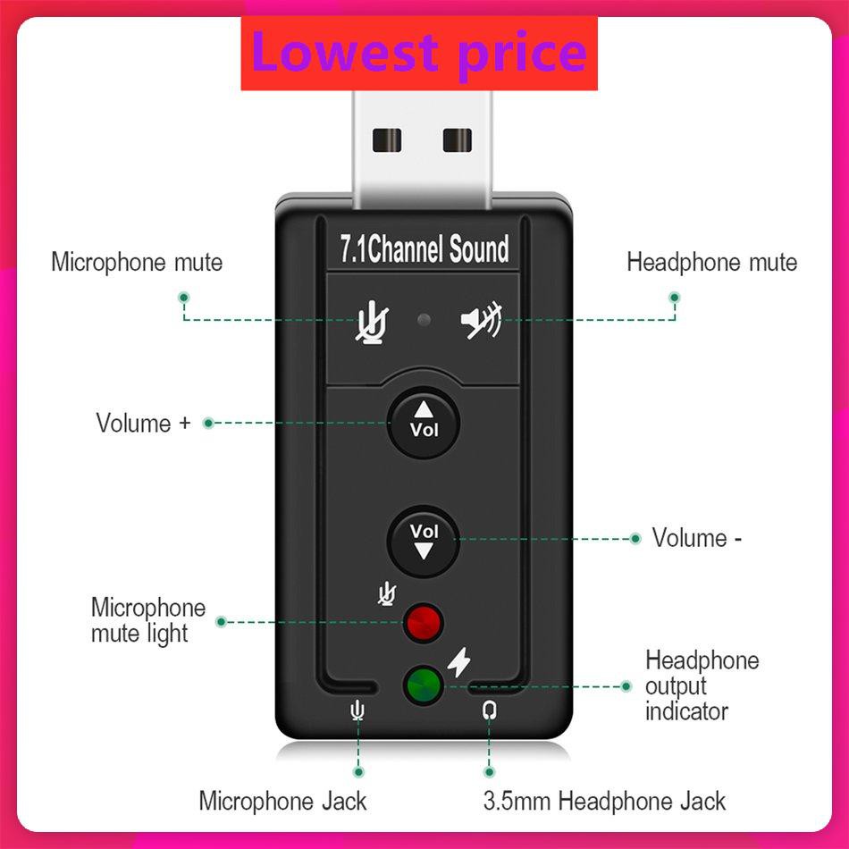 7.1 External USB Sound Card USB To Jack 3.5mm Headphone Digital Audio Adapter