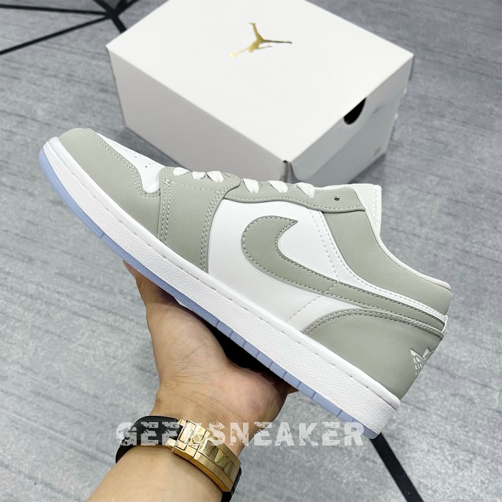 [GeekSneaker] Giày Sneaker Cổ Thấp Jordan 1 Low White Wolf Grey