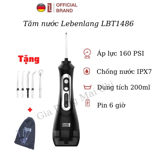 Máy Tăm nước cầm tay Lebenlang LBT1486S 3 chế độ, 5 đầu tăm thay thế tặng túi vải bảo hành 24 tháng