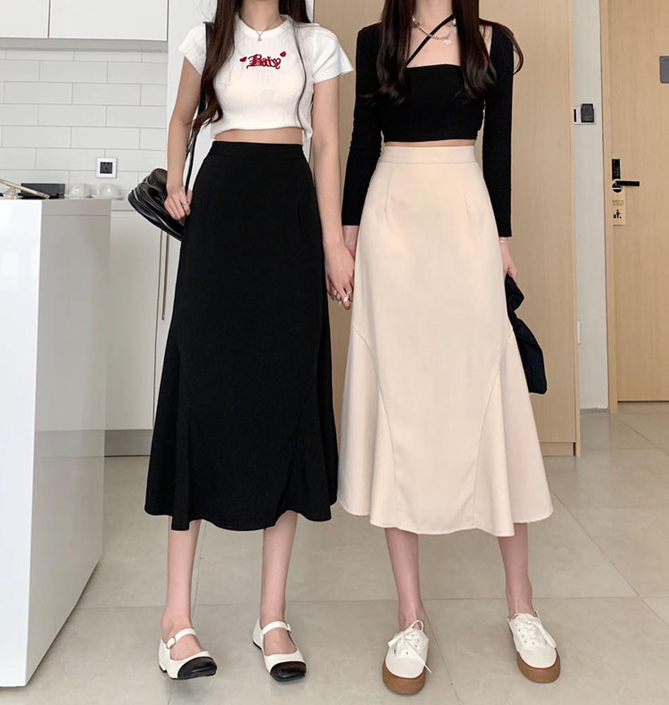 Chân Váy Dài Chữ A Lưng Thun Màu Trơn Phong Cách Mới 50620