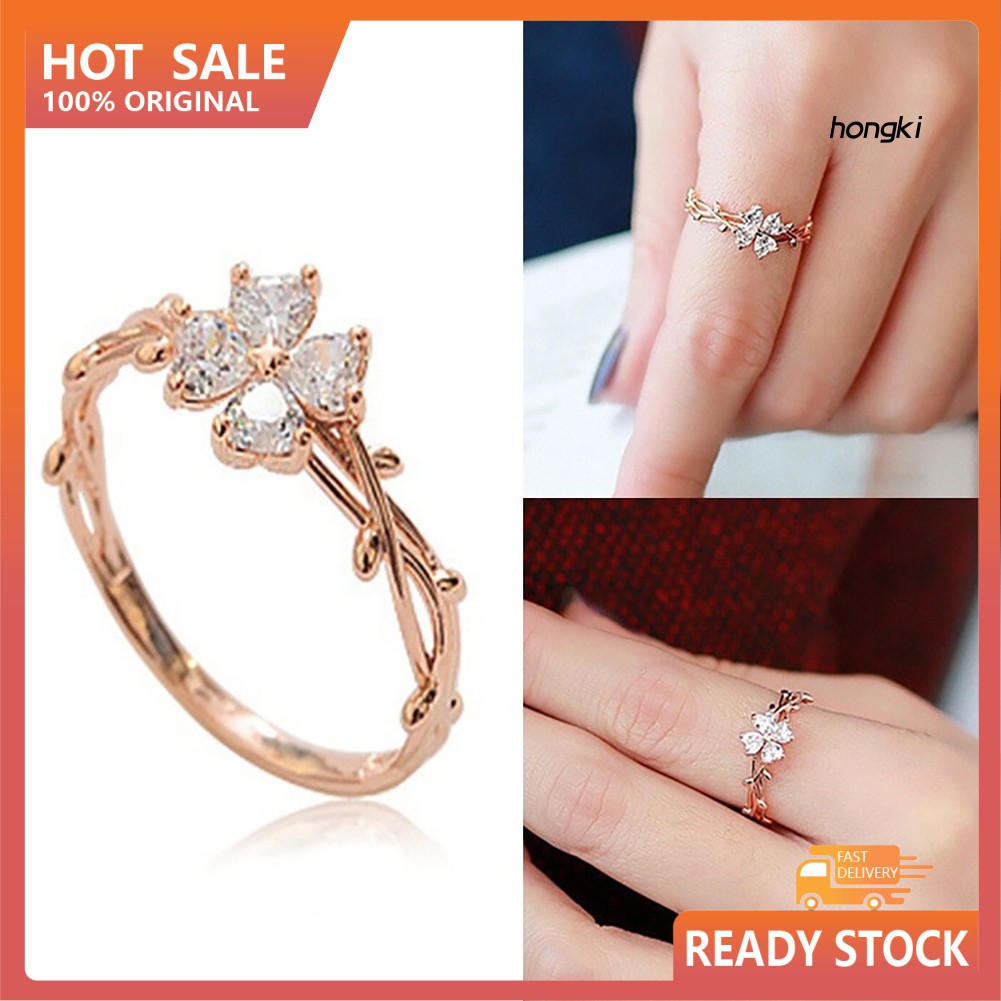 Nhẫn hình hoa đính đá zircon lấp lánh cho nữ