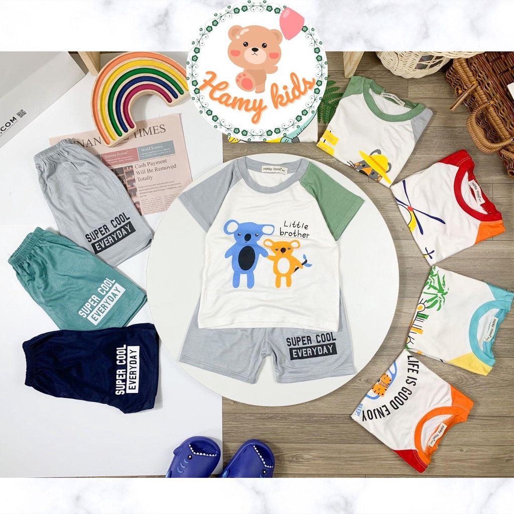 Đồ Bộ Cộc Tay Minkky Mom Chính Hãng Thun Lạnh Raplan Tay Ngắn Hình Máy Bay Mèo Xe Hơi Cho Bé 0-5 Tuổi Dưới 20kg-Hamykids