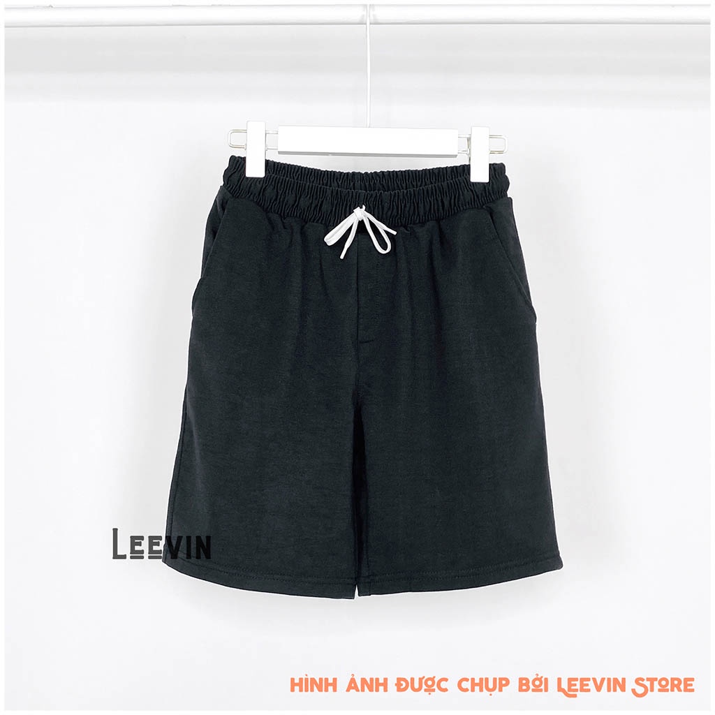 Quần Short Nam Nữ Unisex THUN BASIC Form Rộng Simple - Kiểu quần đùi thun trơn co dãn màu đen xám Leevin Store