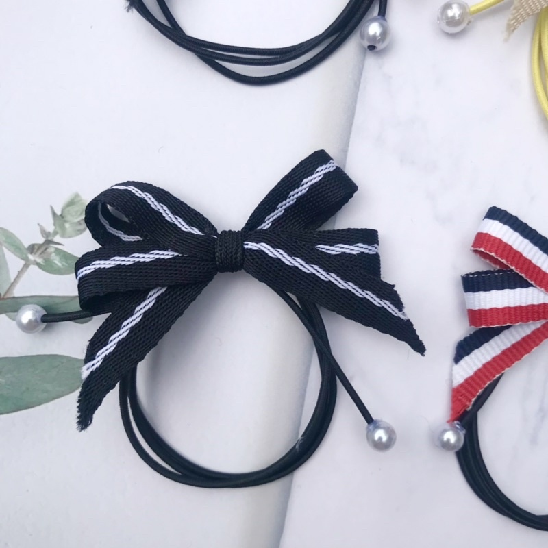 Dây cột tóc nơ kẻ hoạ tiết nhiều màu sắc cá tính cho bạn gái