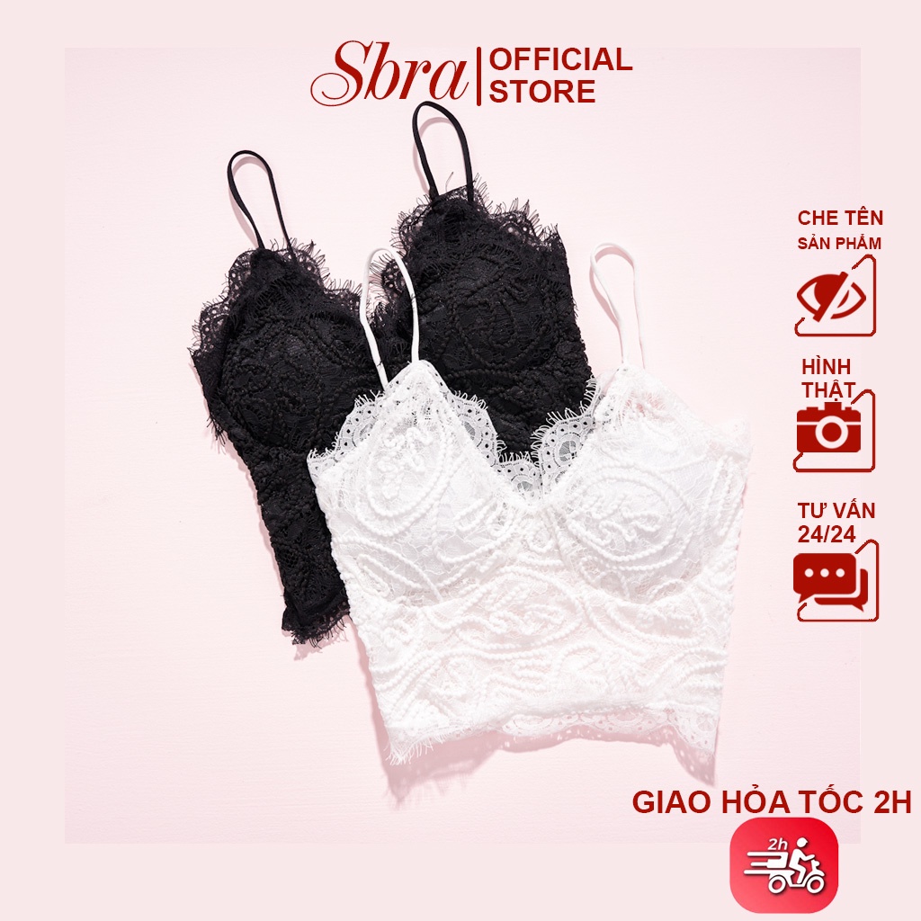 Áo Bra Hai Dây Croptop Sbra Dáng Ôm Viền Ren Mút Mỏng Co Giãn Sexy 2S12