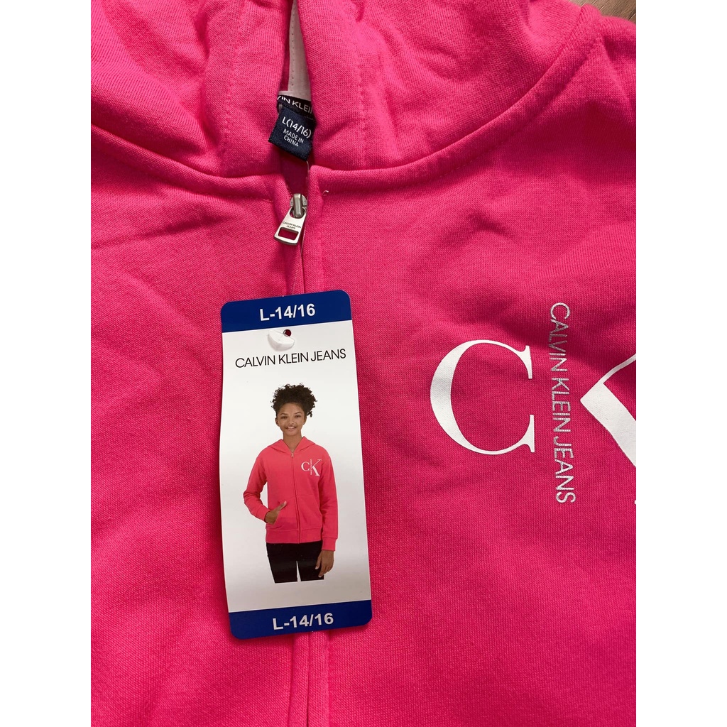 ÁO KHOÁC CALVIN KLEIN GIRLS MONOGRAM LOGO FULL ZIP HOODIE SIZE L