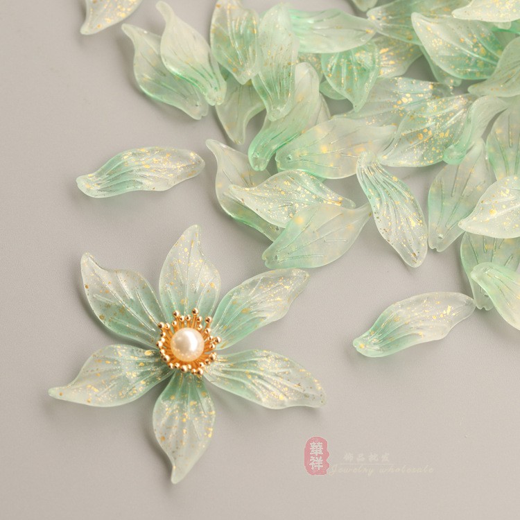 5 cánh hoa thủy tinh hoa lily dài 10*21mm, 14*30 mm nguyên liệu làm trâm làm trang sức cổ trangc cosplay cổ phục