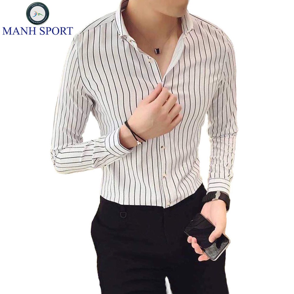 Áo Sơ Mi Nam Trắng Kẻ Chất Vải Lụa Thô Mềm Cao Cấp Không Nhăn Kiểu Dáng Body Trẻ Trung [28]