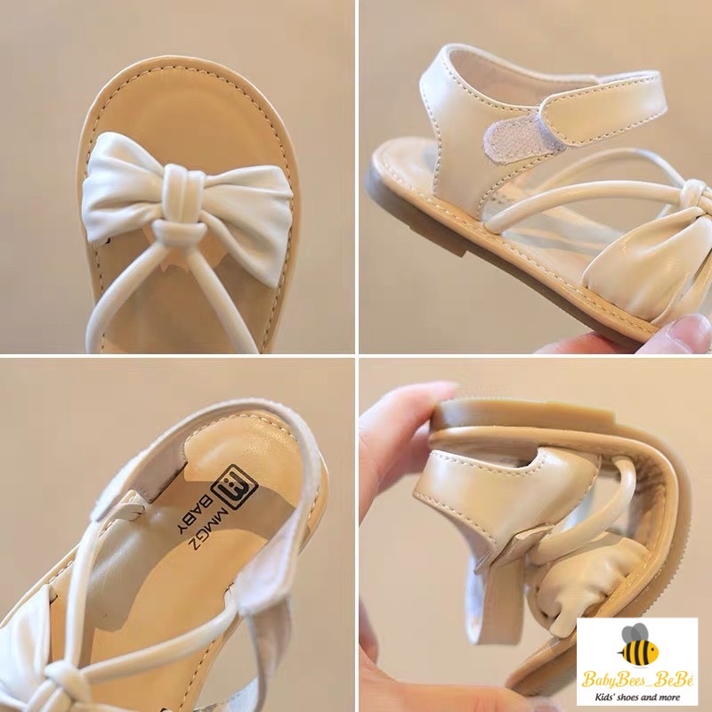 Sandal cho bé gái, dép quai hậu phối nơ quai chéo siêu cute đế mềm chống trơn trượt, 736 sz21 -sz30, trắng, đen, vàng
