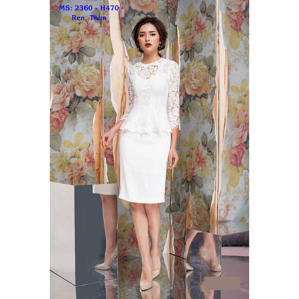 Đầm Ôm Body Kiểu Peplum Phối Ren Tay Dài