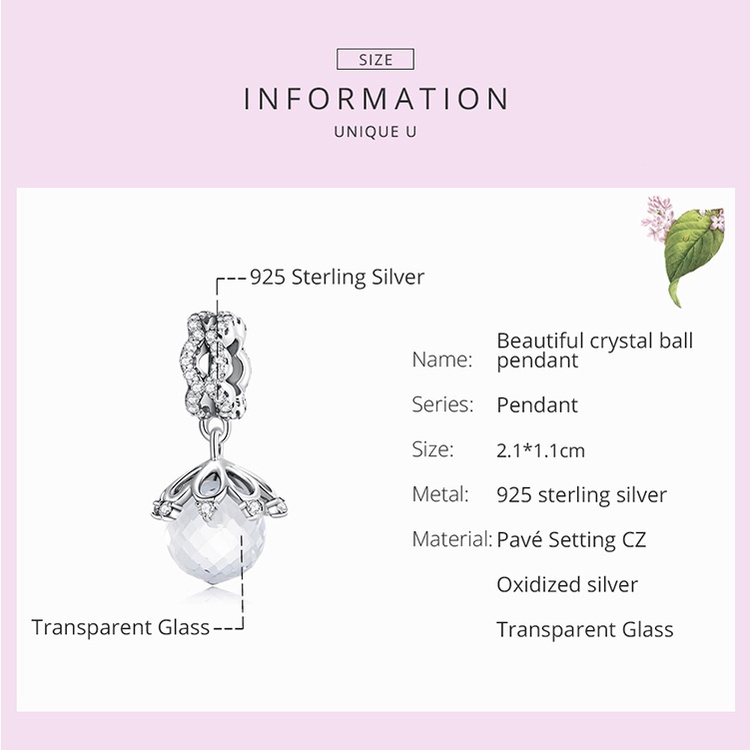 Mặt vòng cổ Bamoer S925 đính đá pha lê thời trang