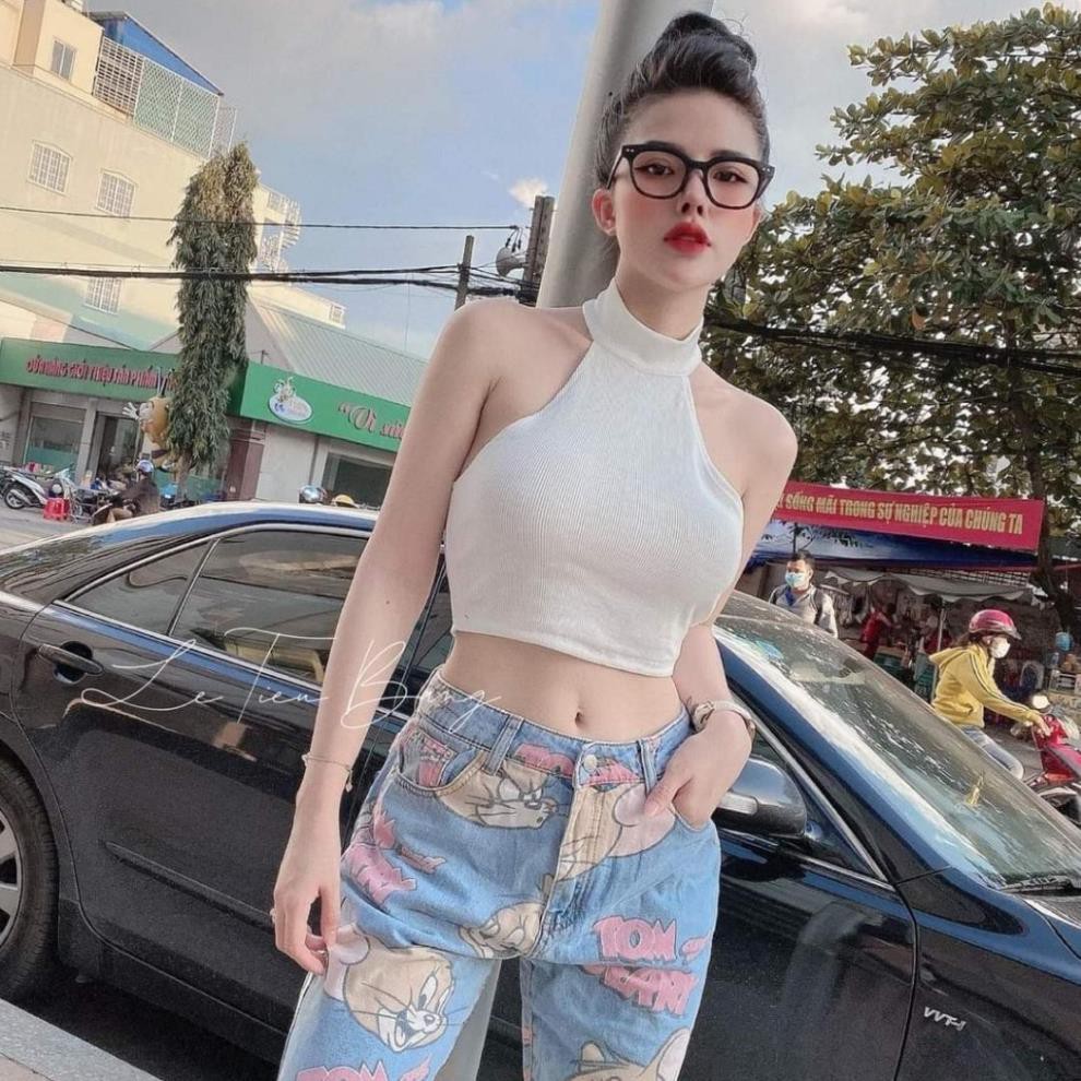 Áo Kiểu Croptop Cổ Lọ, Cổ Cao 3 Phân, Dáng Ôm Cổ Yếm Chất Thun Gân Chuẩn Đẹp, Freesize 53kg Ảnh Thật 100% Đẹp
