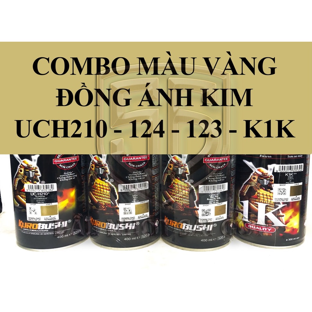 [ COMBO 4 CHAI ]  Sơn xịt màu vàng đồng chuyên mâm lốc máy xe UCH210 - 124 - 123 - K1K