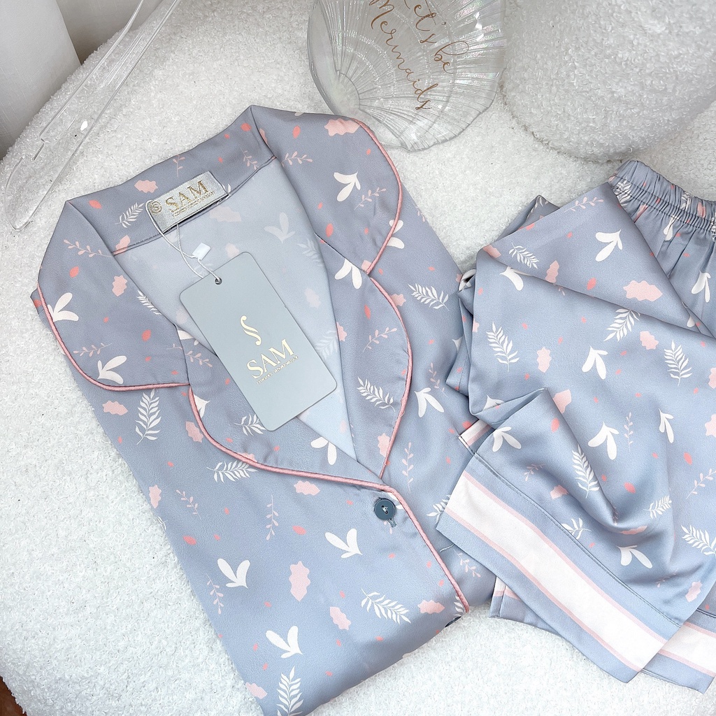 Bộ mặc nhà lụa Sam luxury, bộ pyjama tay ngắn quần dài cao cấp