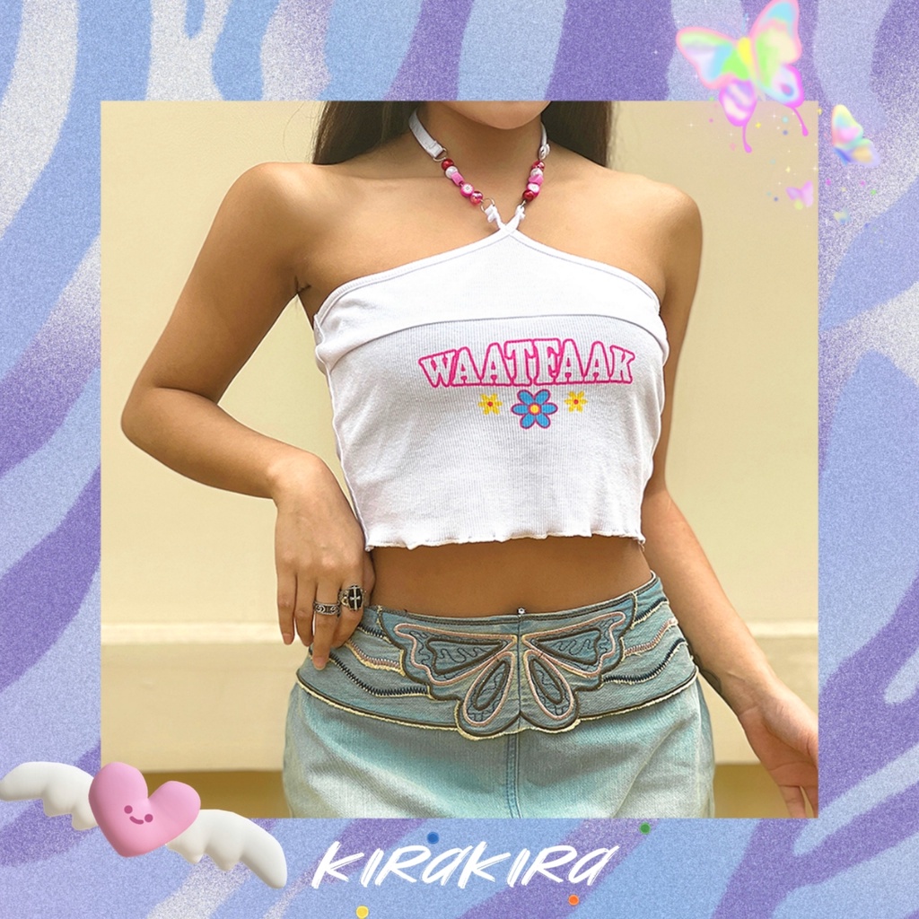 Áo nữ croptop cổ yếm mix hạt sắc màu style Y2K