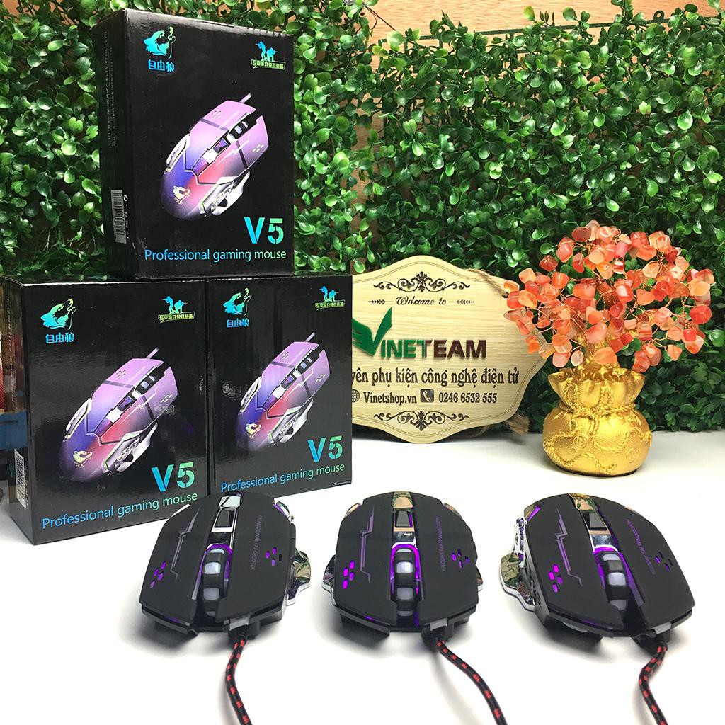 [RẺ VÔ ĐỊCH] Chuột Gaming FREE WOLF V5 led 7 màu cực đẹp chuyên game, dây siêu bền -dc2220