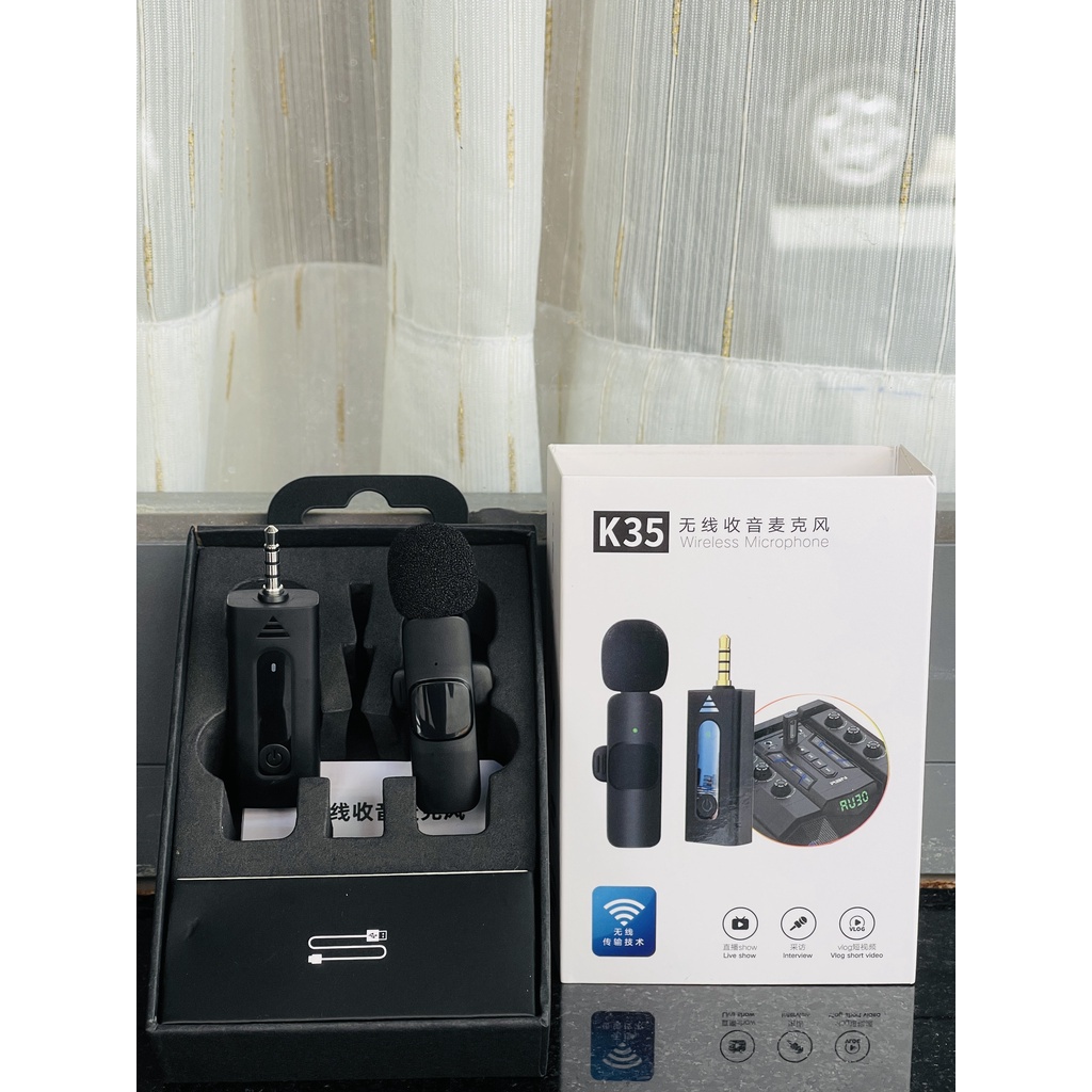 Micro Không Dây Cài Áo K35 Chân Kết Nối 3.5 - Khử Tiếng Ồn Cao Cấp - Khoảng Cách 20m- Chính Hãng HD DESIGN